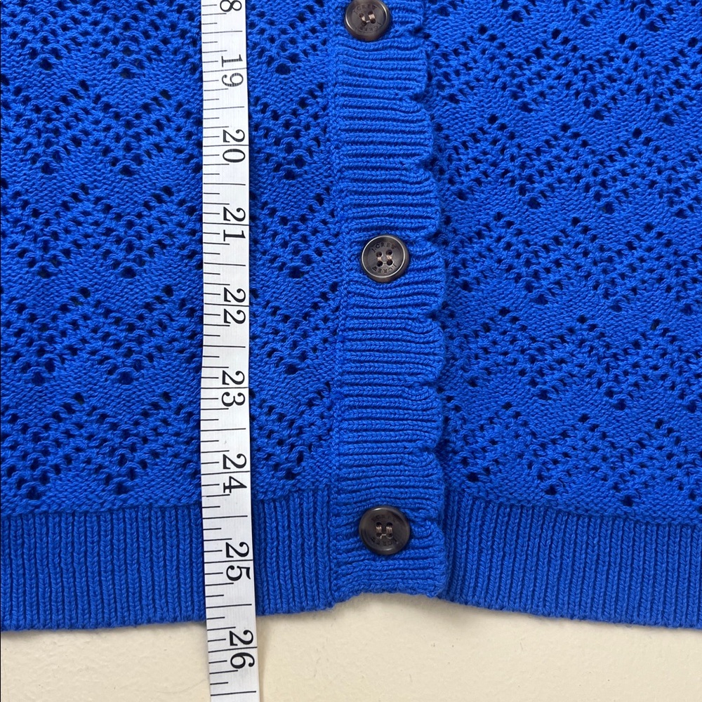 NWT J Crew Blue Pointelle Knit Scalloped Cardigan Sweater Size XL 100% Cotton - Picture 9 of 10